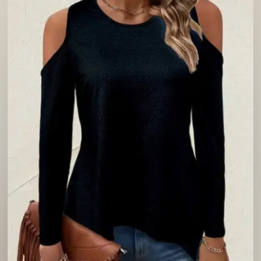 BLACK COLD SHOULDER 3/4 SLEEVE TOP